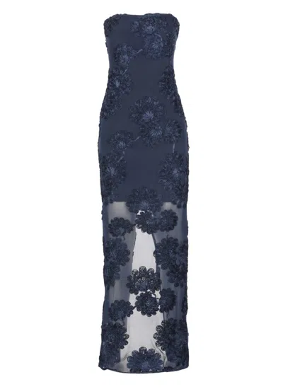 Rotate Birger Christensen Tulle Dress With All-over Rose Details In Blue