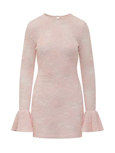Rotate Birger Christensen Tulle Mini Dress With Flared Sleeves In Pink