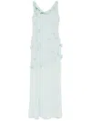 Rotate Birger Christensen Rotate Maxi Waterfall Dress With 3d Floral Appliqués In Blue