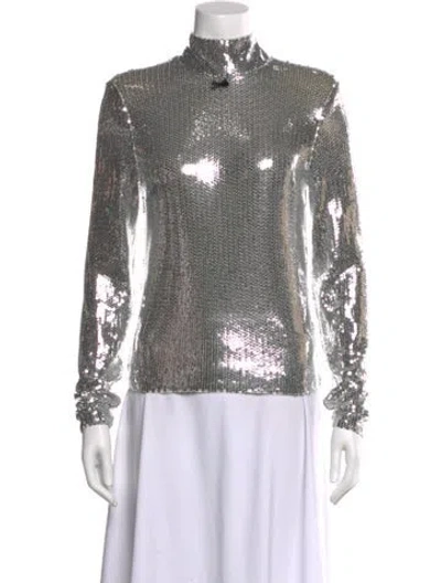 Pre-owned Rotate Birger Christensen Turtleneck Long Sleeve Top In Gray