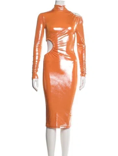 Pre-owned Rotate Birger Christensen Turtleneck Midi Length Dress In Orange