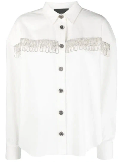 Rotate Birger Christensen Crystal-embellished Fringed Cotton Shirt In White
