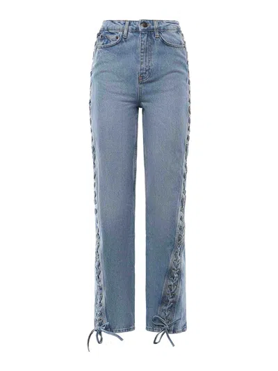 Rotate Birger Christensen Twisted-lace Denim Jeans In Blue