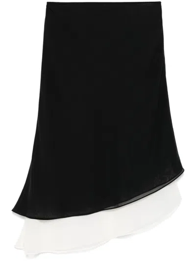 Rotate Birger Christensen Two-layer Chiffon Midi Skirt In Black