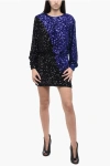 Rotate Birger Christensen Rotate Color Block Sequined Mini Dress With Long Sleeves