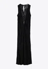 Rotate Birger Christensen Midi Dress With Mesh Insert In Black