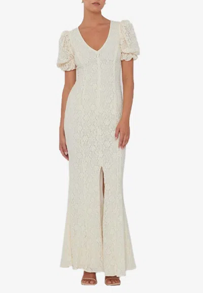 Rotate Birger Christensen V-neck Lace Maxi Dress In White