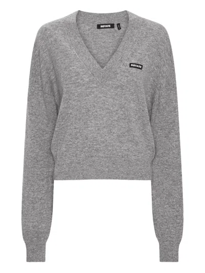 Rotate Birger Christensen V-neck Logo Sweater In Gray