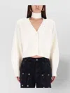 Rotate Birger Christensen V-neck Long Sleeve Cropped Knitwear In White