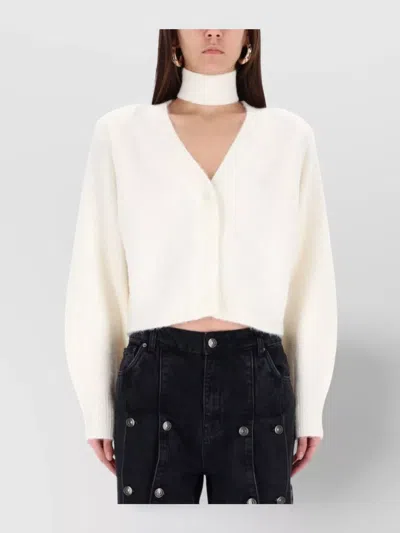 Rotate Birger Christensen V-neck Long Sleeve Cropped Knitwear In White