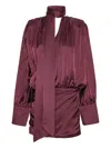 Rotate Birger Christensen Bordeaux Draped Silk Mini Dress In Brown