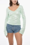 Rotate Birger Christensen Green Long Sleeve Top With All-over Sequins In Recycled Fabric Woman In Green