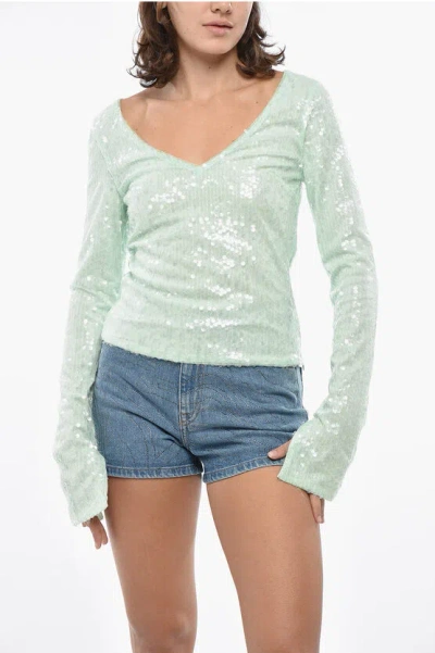 ROTATE BIRGER CHRISTENSEN V NECK SEQUINED TOP