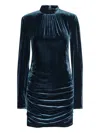 Rotate Birger Christensen Blue Mini Dress With High Neck And Rear Zip Closure In Velvet Woman In Animal Print
