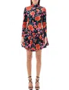 Rotate Birger Christensen Multicolor Mini Dress Velour Floral In Burgundy