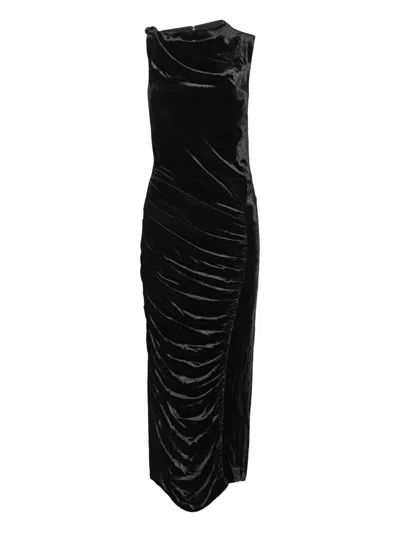 Rotate Birger Christensen Velvet-ruched Midi Dress In Black