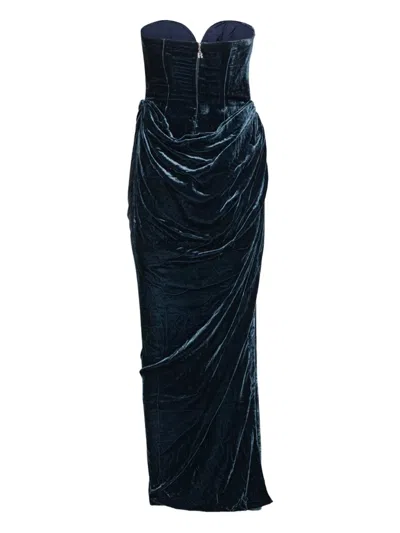Rotate Birger Christensen Velvet Slit Maxi Dress In Blue