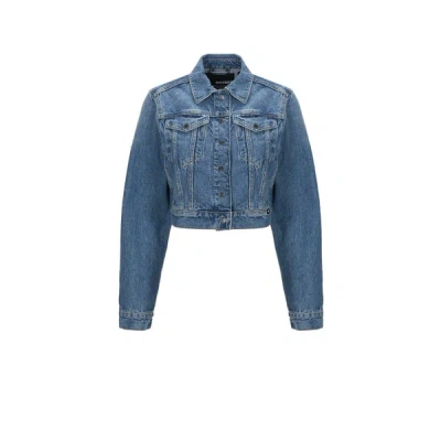 Rotate Birger Christensen Denim Jacket With Logo In Blue