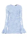 Rotate Birger Christensen Light Blue Mini Dress With Puffed Long Sleeves And All-over Floral Motif In Tech Fabric Woman In Blue