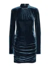 Rotate Birger Christensen Blue Mini Dress With High Neck And Rear Zip Closure In Velvet Woman In Blue