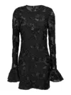 Rotate Birger Christensen Black Short Dress With Floral Print In Black