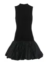 Rotate Birger Christensen Black Knit Racer Cut Dress With High Neck And Flared Skirt In Black