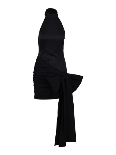 Rotate Birger Christensen Satin Dress With Bow In Black