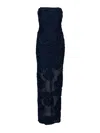 Rotate Birger Christensen Rotate Maxi Dress With Floral Embellishments And Mesh Panel In Blue