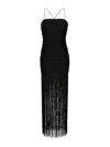 Rotate Birger Christensen Sequin-embellished Fringed Ruched Dress In Black