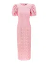 Rotate Birger Christensen Rotate Pink Floral Midi Dress With Puff Sleeves In Mixed Materials Women In Pink