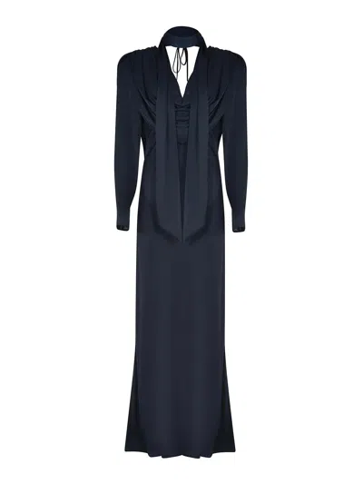 Rotate Birger Christensen Draped Neck Tie Back Maxi Dress In Black