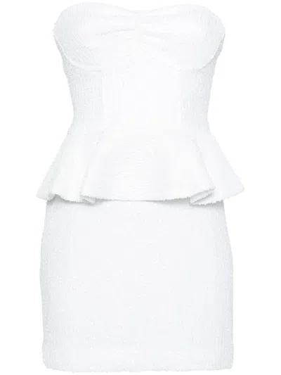 Rotate Birger Christensen Mini Dress With Sequins And Peplum Waist In White