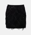 Rotate Birger Christensen Mini Skirt With Fringe And Sequins In Black