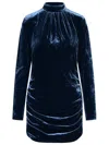 Rotate Birger Christensen Blue Mini Dress With High Neck And Rear Zip Closure In Velvet Woman In Animal Print