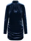 Rotate Birger Christensen Blue Mini Dress With High Neck And Rear Zip Closure In Velvet Woman In Blue