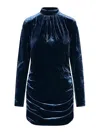 Rotate Birger Christensen Blue Mini Dress With High Neck And Rear Zip Closure In Velvet Woman In Blue