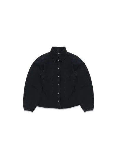 Rotate Birger Christensen Vine Fitted Denim Shirt In Black