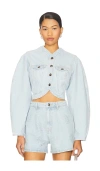 Rotate Birger Christensen Rotate Cropped Round Sleeve Denim Jacket In Light Blue