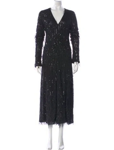 Pre-owned Rotate Birger Christensen V-neck Long Dress In Black