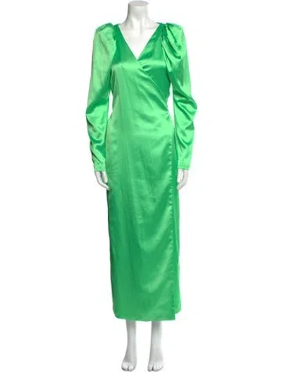 Pre-owned Rotate Birger Christensen V-neck Long Dress In Green