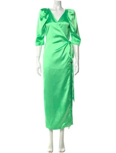 Pre-owned Rotate Birger Christensen V-neck Long Dress In Green