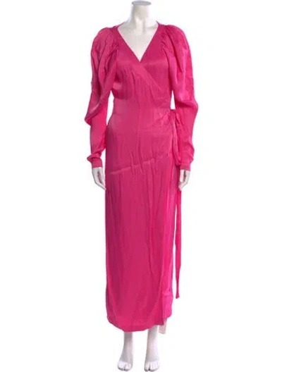 Pre-owned Rotate Birger Christensen V-neck Long Dress In Pink