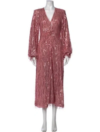Pre-owned Rotate Birger Christensen V-neck Long Dress In Pink