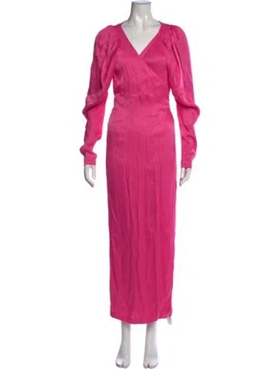 Pre-owned Rotate Birger Christensen V-neck Long Dress In Pink