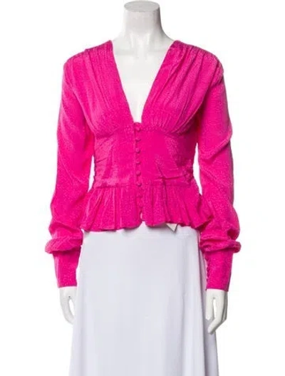 Pre-owned Rotate Birger Christensen V-neck Long Sleeve Crop Top W/ Tags In Pink