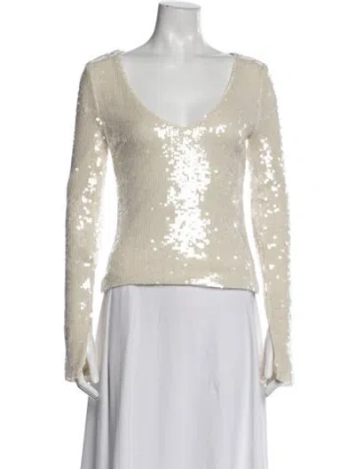 Pre-owned Rotate Birger Christensen V-neck Long Sleeve Top In White