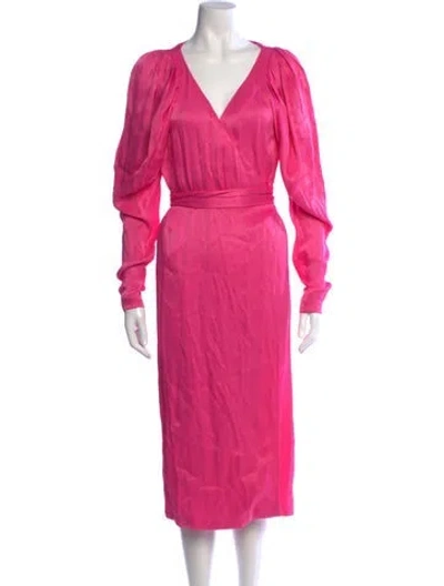 Pre-owned Rotate Birger Christensen V-neck Midi Length Dress In Pink
