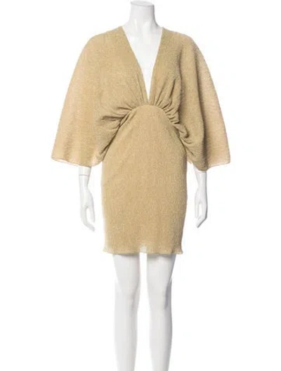 Pre-owned Rotate Birger Christensen V-neck Mini Dress In Gold
