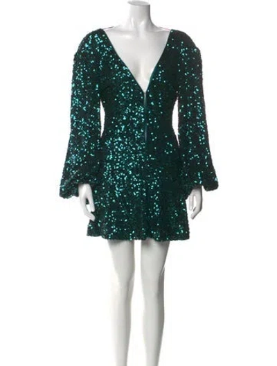 Pre-owned Rotate Birger Christensen V-neck Mini Dress In Green