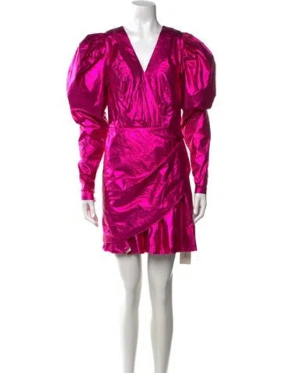 Pre-owned Rotate Birger Christensen V-neck Mini Dress In Metallic/pink